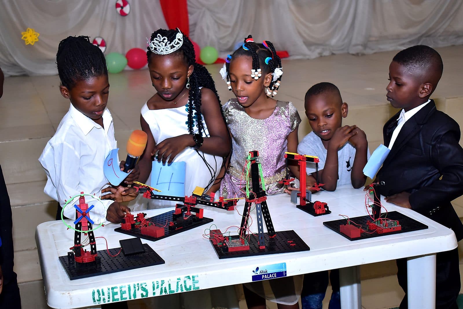 Pupils presenting the models they built at the STEM table
