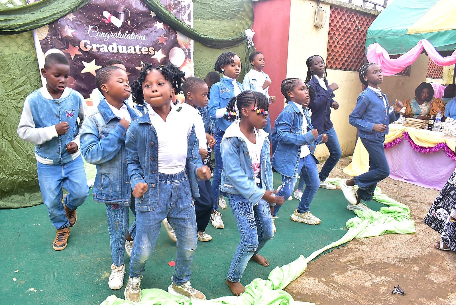 A choreographed routine performed by the older pupils