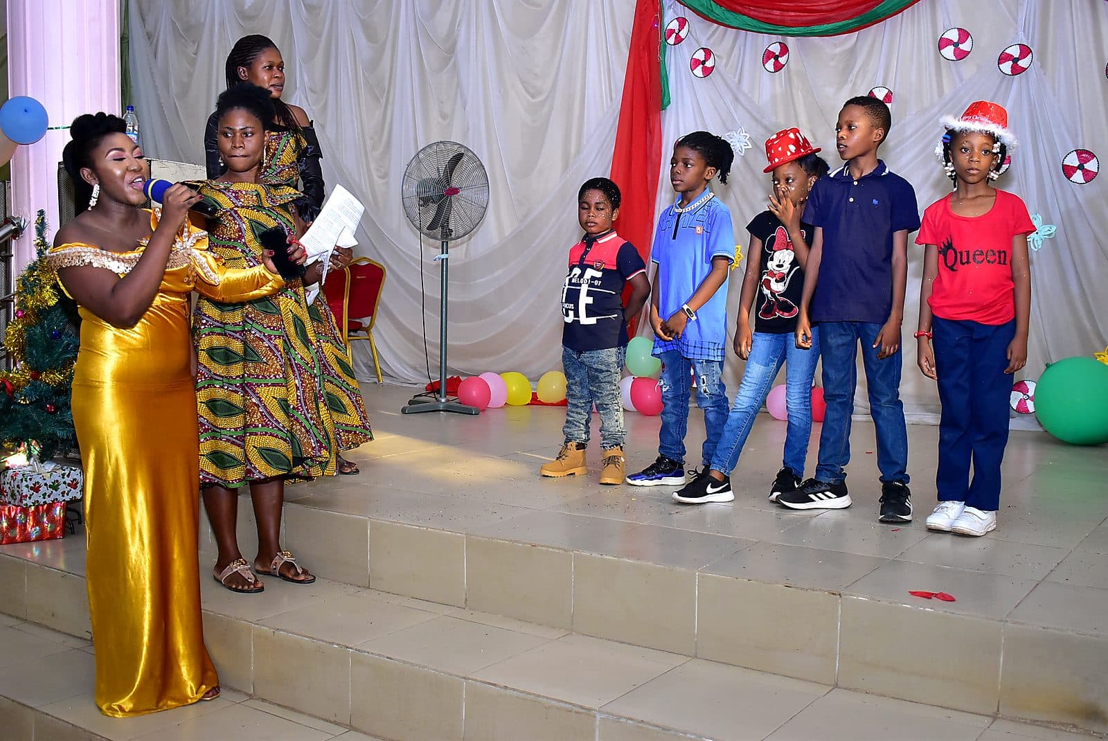 Pupils lined up on the steps during the programme
